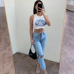 Charming Bunny Tops Vanessa Tank Top(White/Blue)