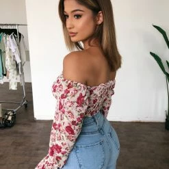 O.Vianca Tops Clara Floral Print Top(Beige/Burgundy)