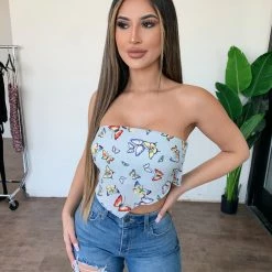 Blue Blush Tops Jennifer Butterfly Tube Top(Baby Blue)