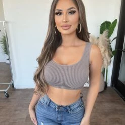 Mind Code Tops Elly Tank Crop Top(Heather Grey)