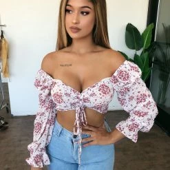 Blush Jenna Floral Top(White/Red) Tops