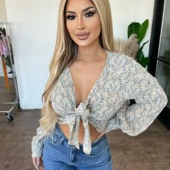 Final Touch Lily Long Sleeve Knot Top(Oatmeal Combo)