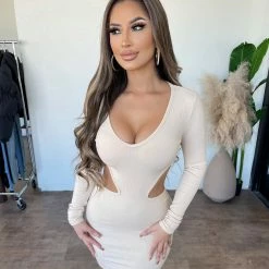 La Luxe Dresses/Rompers Iris Long Sleeve Dress(Cream)