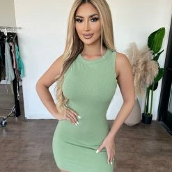 La Luxe Unique Sleeveless Dress(Basil) Dresses/Rompers