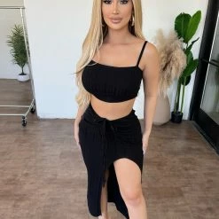 36.5 Tops Terry Cami Skirt Set(Black)