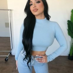 La Luxe Sarah Long Sleeve Top(Baby Blue)(FINAL SALE)