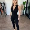 Junie Dresses/Rompers Evelyn Sleeveless Zipper Jumpsuit(Black)