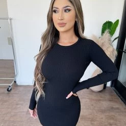 Sky To Moon Candi Long Sleeve Open Back Dress(Black)