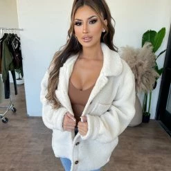 Ootdfash Sales 2022 21 Miss Love Outerwear Riley Button Fur Coat(White)