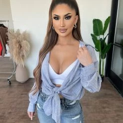 Miss Love Rylee Long Sleeve Top(Grey Stripe) Tops