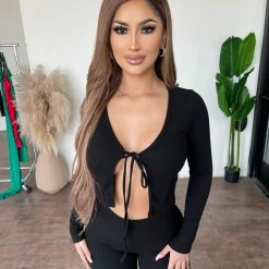 Audrey 3+1 Tops Hannah Long Sleeve Top(Black)