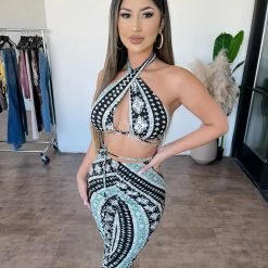 Junie Mary Halter Matching Set(Black/Mint/Sage)