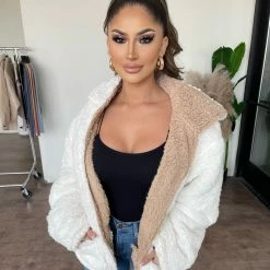 Love Tree Izabella Fluffy Reversible Coat(Ivory/Taupe)