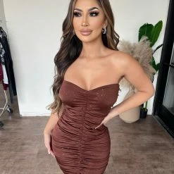 Sabora Penelope Tube Sparkle Dress(Brown)