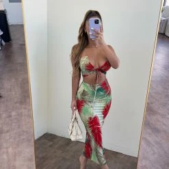 NIA NIA Araceli Tropical Mesh Set(Red/Green) Tops