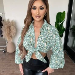 Emory Park Kamari Long Sleeve Top(Green Floral)