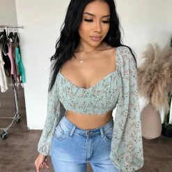 Emory Park Dexie Long Sleeve Floral Top(Sage)