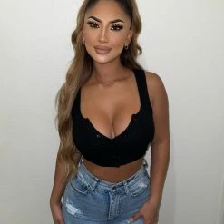 Salty Emmy Crop Button Top(Black)FINAL SALE Tops