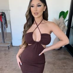 La Luxe Shelby Halter Dress(Chcolate) Dresses/Rompers