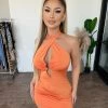 Tresser Dresses/Rompers Camera Halter Dress(Orange)