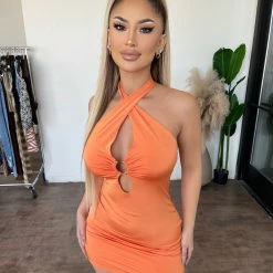 Tresser Dresses/Rompers Camera Halter Dress(Orange)