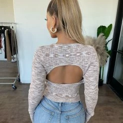 Beige Botany Perry Long Sleeve Knit Top(Mocha Combo)