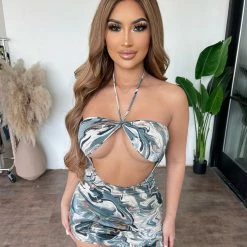 Flauntings Cindy Dress (Marble Blue) Dresses/Rompers