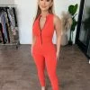 Junie Evelyn Sleeveless Zipper Jumpsuit(Orange) Dresses/Rompers