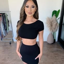 La Luxe Tops Anna Short Sleeve Set(Black)