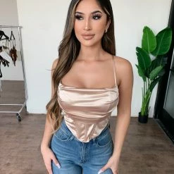 Hera Collection Sabrina Cami Satin Top(Champagne)