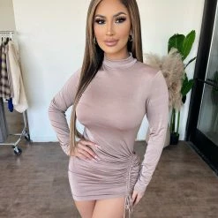 Sabora Delilah Long Sleeve Dress(Taupe) Dresses/Rompers