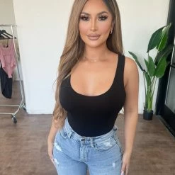 Final Touch Toki U-Neck Bodysuit(Black) Tops