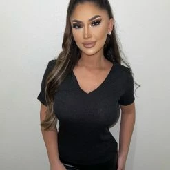 Miss Love Harriet V-Neck Top(Black)FINAL SALE