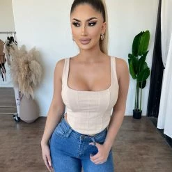 Emory Park Martha Tank Corset Top(Beige) Tops