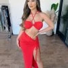 La Luxe Tops Kelly Halter Skirt Set(Red)