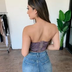 Tic Toc Tops Ava Crocodile Print Tube Top(Brown)