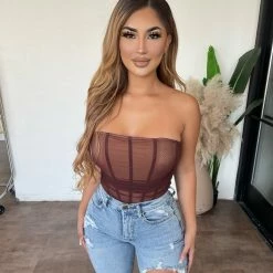 Hey Babe Bottoms Vienne Mesh Bodysuit(Chocolate)