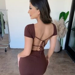 La Luxe Anna Short Sleeve Set(Brown) Tops
