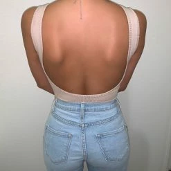 Hey Babe Tops Daphne Tank Bodysuit(Beige)FINAL SALE