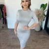 La Luxe Genesis Quarter Sleeve Dress(Heather Grey) Dresses/Rompers