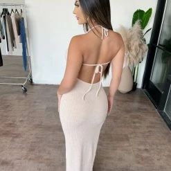 Couture Mara Halter Dress(Oatmeal)