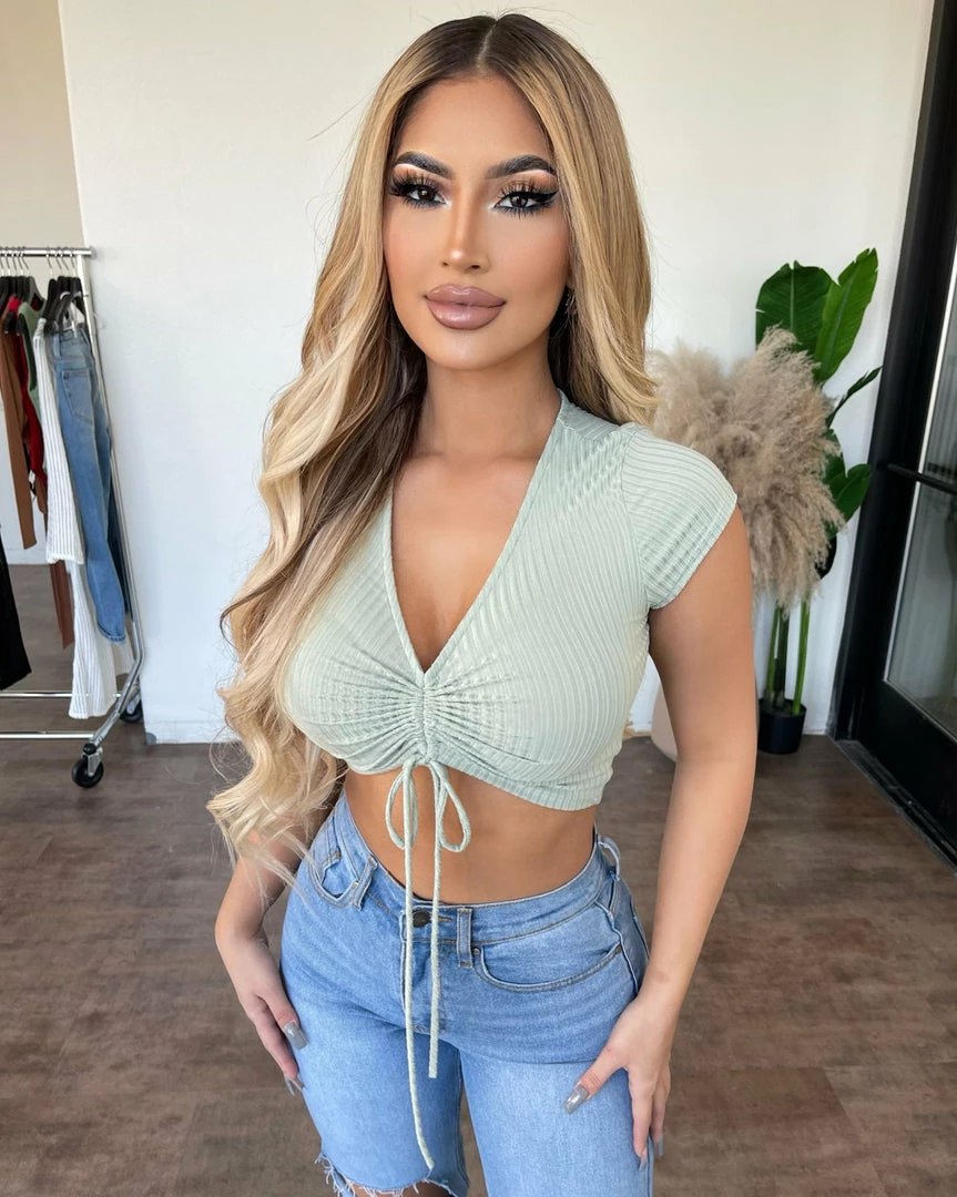 CEFIAN Reese Short Sleeve V-Neck Top(Sage) Tops 1 CEFIAN Reese Short Sleeve V-Neck Top(Sage) Tops