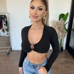 Audrey 3+1 Darise Long Sleeve Top(Black) Tops