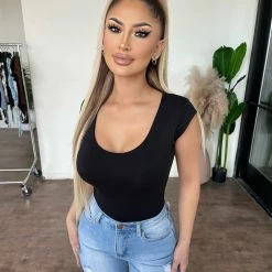 Wasabi + Mint Tops Jamie Short Sleeve Bodysuit(Black)