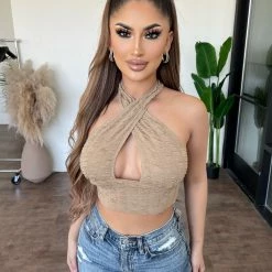 Tic Toc Andrea Halter Top(Taupe) Tops