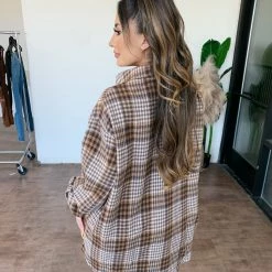 Audrey 3+1 Jordan Over Sized Flannel(Brown/Light Brown)