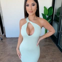 La Luxe Tamara One Strap Dress(Summer Green) Dresses/Rompers