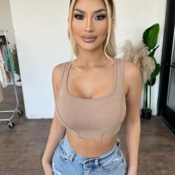 ANWND Tops Marley Ribbed Cropped Top(Light Mocha)