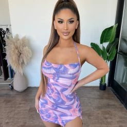 New Pink Rosie Halter Mesh Mini Dress(Lavender) Dresses/Rompers