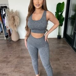 Mono B Tops Olivia Legging Set(Black Grey)